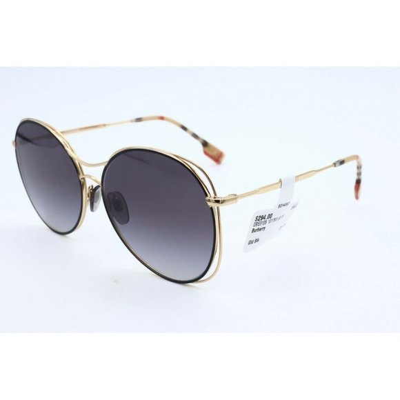 New Authentic Burberry B 3105 1017/8G Oval Gold Sunglasses Gray Gradient Lens(A) - Picture 1 of 6